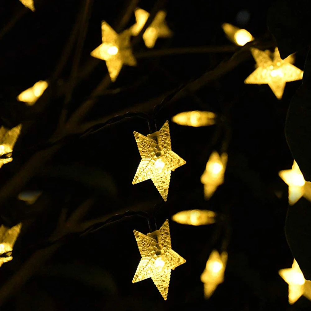 Outdoor Solar Fairy Lights Solar Powered Star Fairy Lights Lanyard Waterproof Garden Garland String Lamp Christmas Decor solar fairy lights outdoor