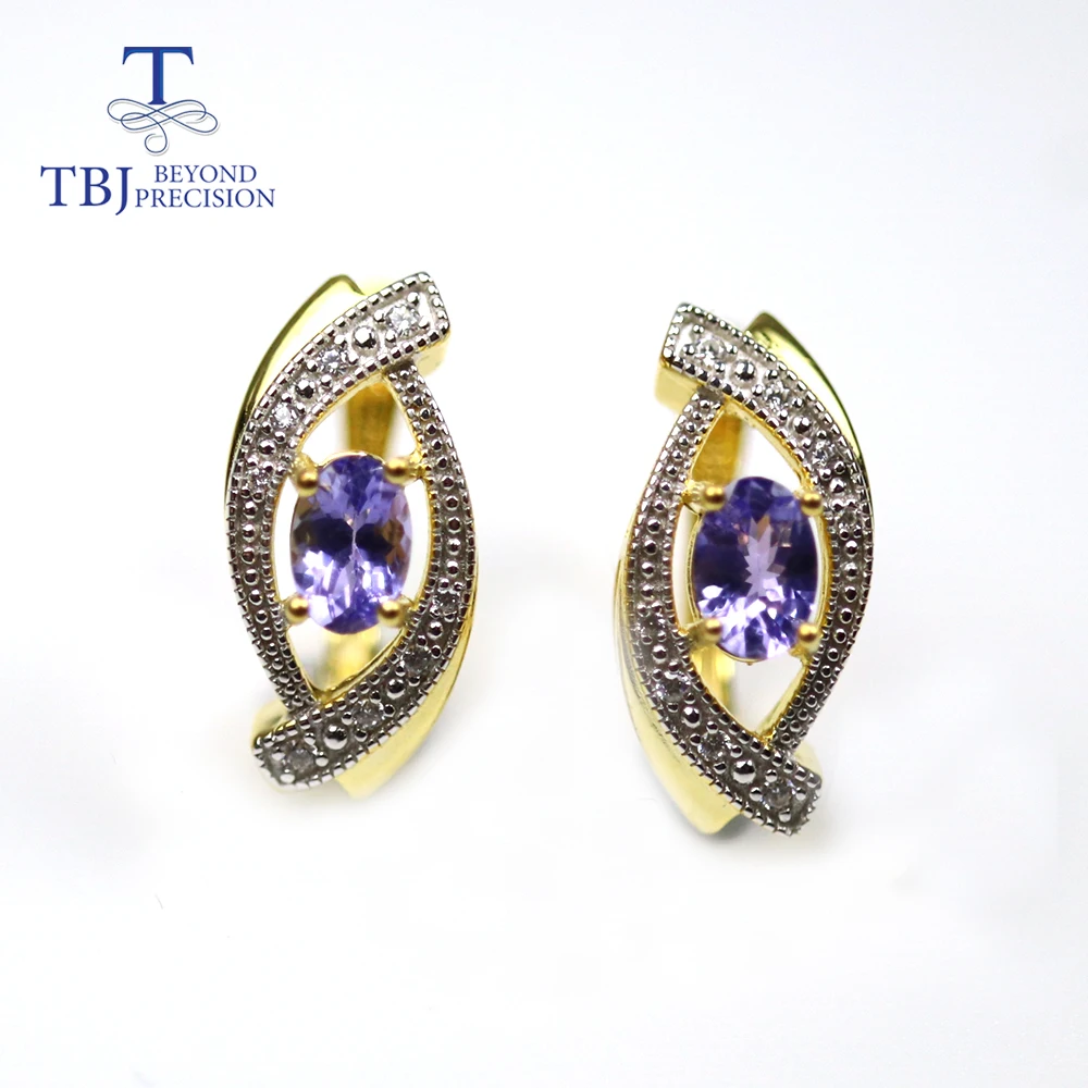 

100% natural tanzanite gemstone earring oval cut 4*6ct real tanzania colorstone 925 sterling silver fine jewelry for women gift