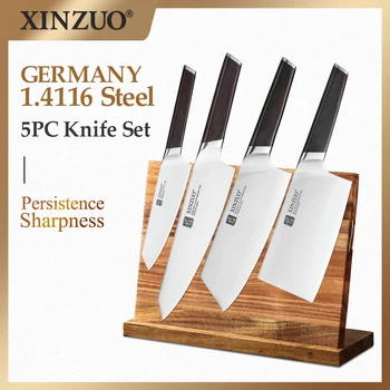 

XINZUO 5 PCS Cooking Kitchen Knives Set Stainless Steel Chef Bone Chopper Cleaver Utility Knife For Vegetables Meat Ebony Handle