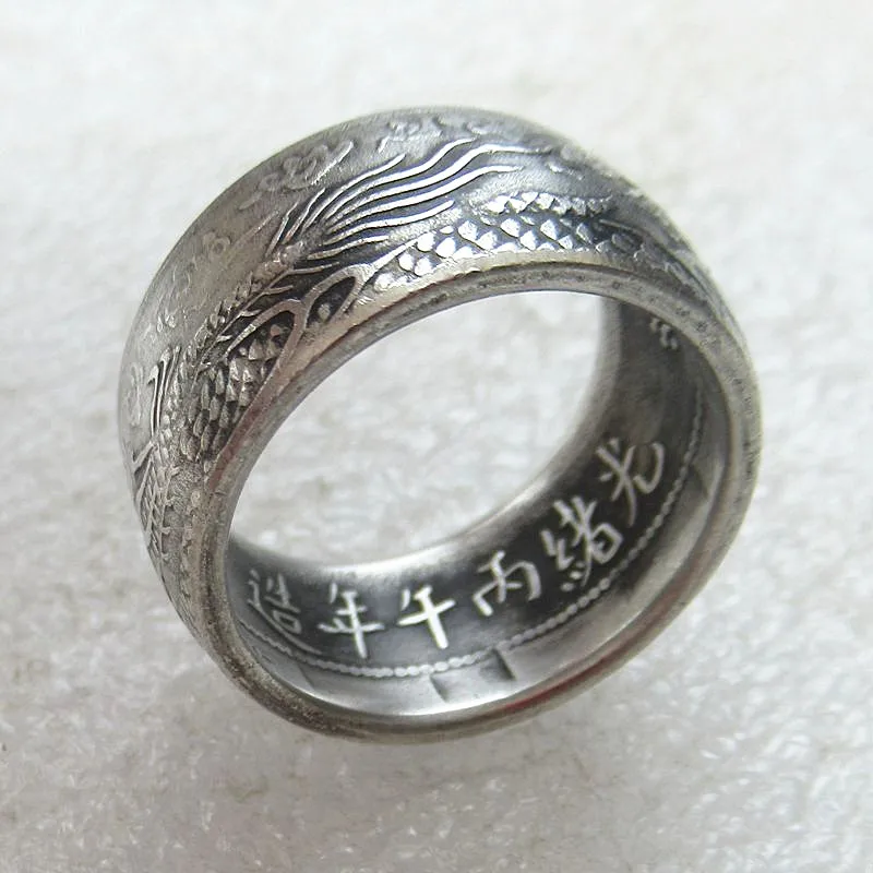

Chinese Coin GuangXuBingWu Year Reproduction Coin Ring Copper-nickel Alloy Handmade US Size 8-16