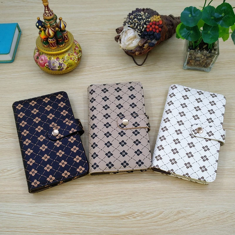 

Leather Folder Padfolio Reuse Journal book Cover For A6 Notebook Diary Multi-Function Wallet Folder Four Golden Leaf Clover