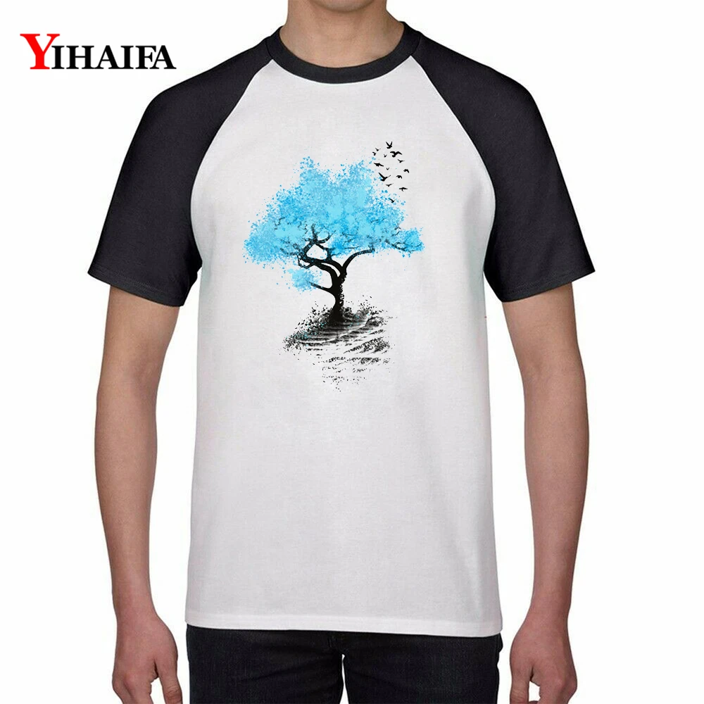 

bluza Print T Shirts Stylish Blue Tree Graphic Tees Mens Mans Summer White Unisex Cotton Tee Casual Tops