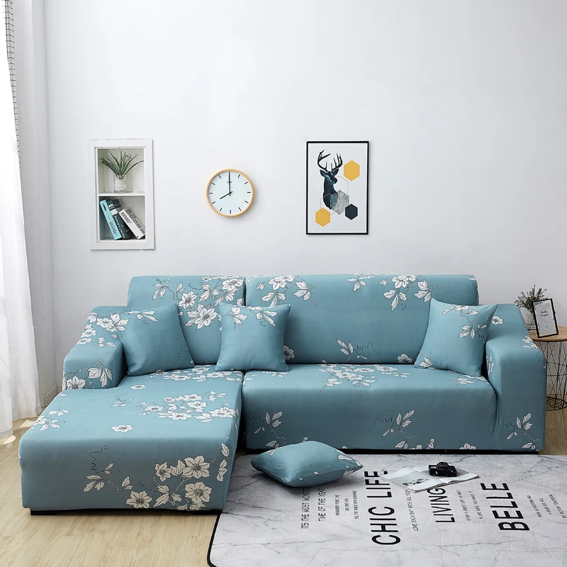 2 Pcs Covers for L Shaped Sofa Living Room Corner Sofa Covers Sectional Chaise Longue Sofa Slipcover Stretch Elastic - Цвет: E