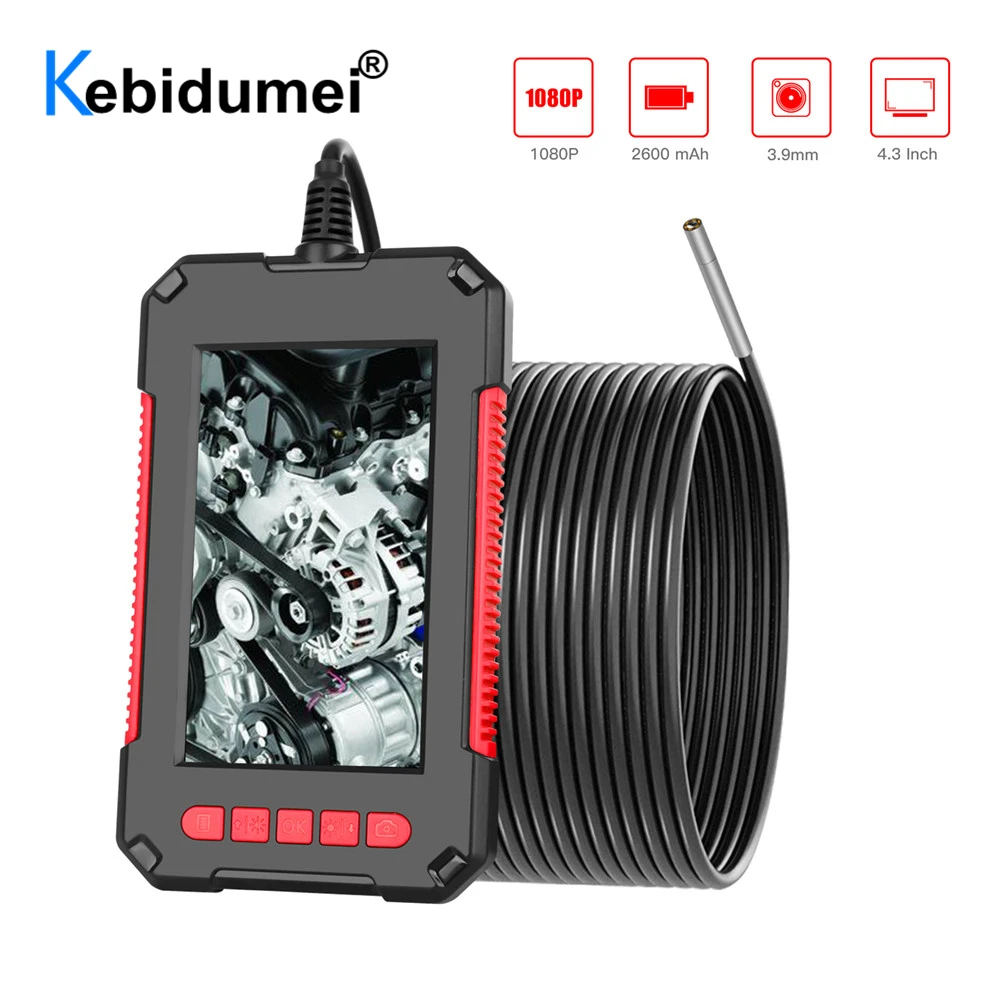 HD 1080P 3,9mm Cámara endoscopio Industrial 4,3 IPS Pantalla de tubo de desagüe cámara de inspección de conductos IP67 de alambre duro de la cámara