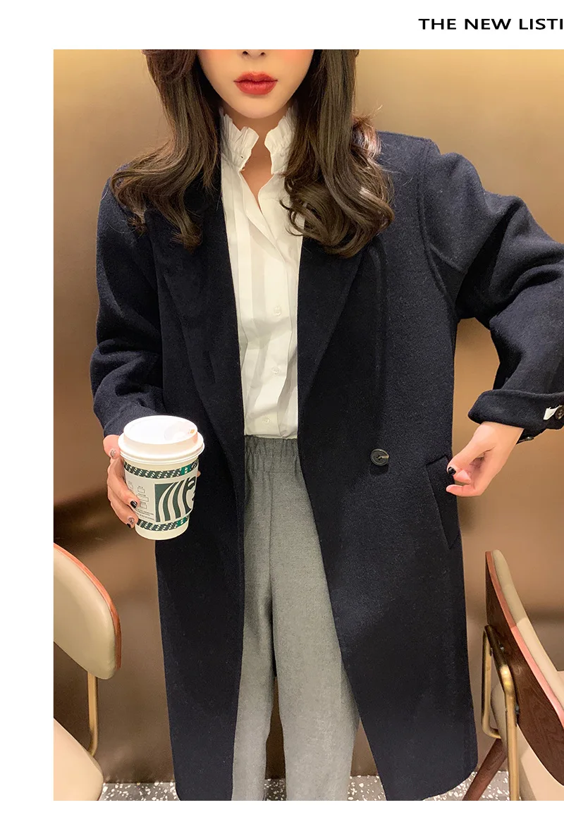 Winter New Korean Women Pure Wool Coat X-Long Handmade Double-Sided Wool Coat with Belt for Women 3 Colors