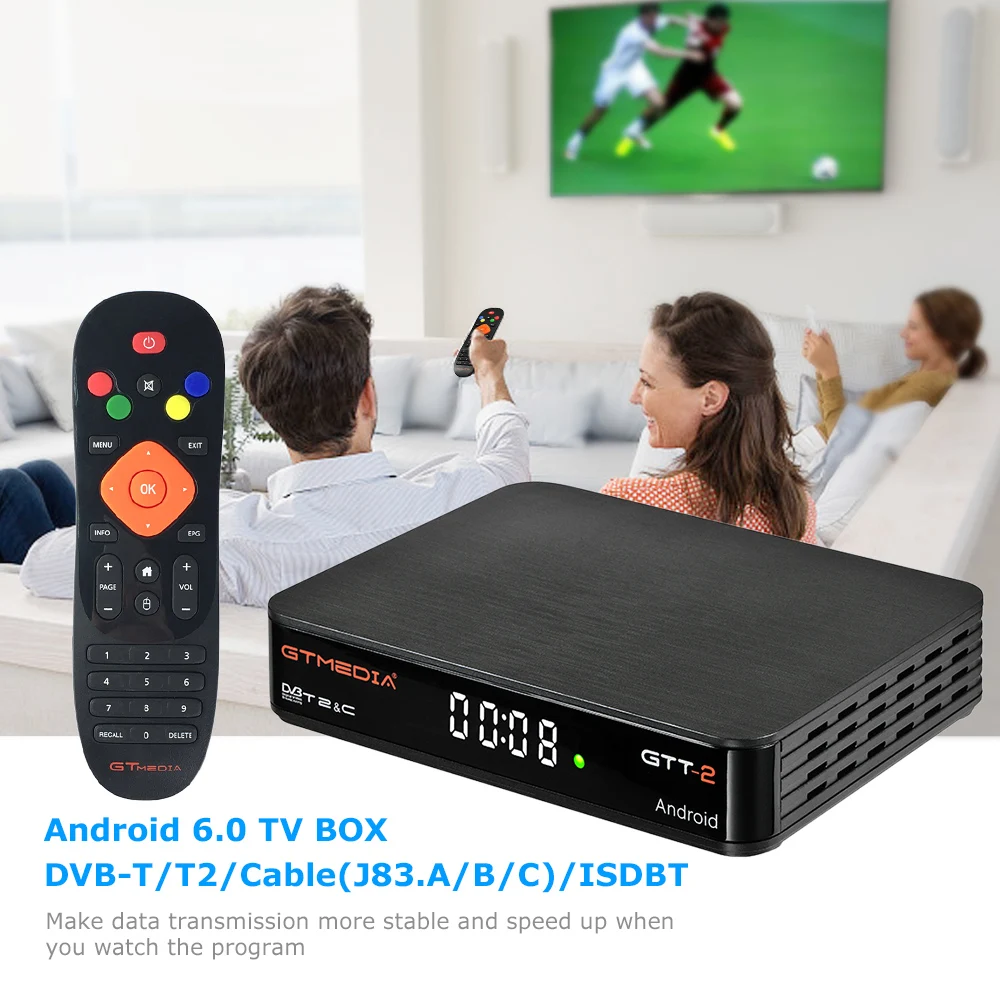 GTT-2 TV BOX Android 6.0 TV BOX DVB-T/T2/Cable(J83.A/B/C)/ISDBT Set-top Box 2.4G WIFI Amlogic S905D 4K Playback TV Receiver