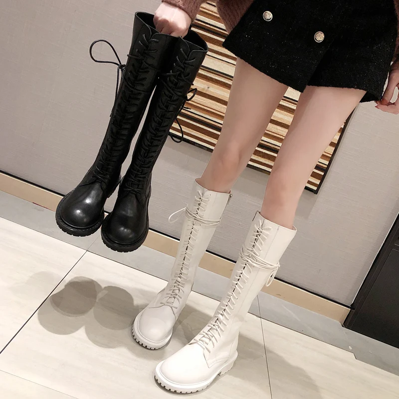 

Round Toe Lace Up Riding Boots Low Heels booties Rock Shoes Woman Luxury Designer Clogs Platform Booties Ladies Lolita Martins