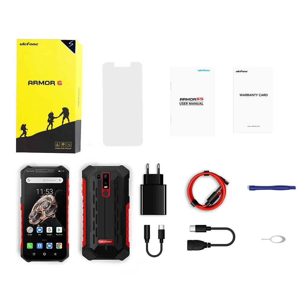 Ulefone Armor 6S Rugged Phone Waterproof Shockproof 6.2 inch 6GB 128GB Android 9.0 Helio P70 Octa Core 5000mAh NFC 4G Smartphone