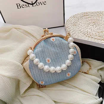 

Popular Summer Small Bag New Fashion Crossbody Women's Bag Weave Chain Pearl Handbag 2020 New Casual Clutch B568