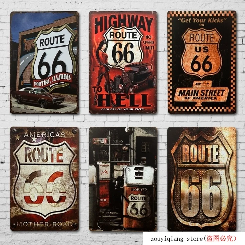 Route 66 настенный стикер под железо табличка Ретро металлическая жестяная вывеска отель Бар Кафе домашний паб домашний декор(посетите наш магазин, больше продуктов