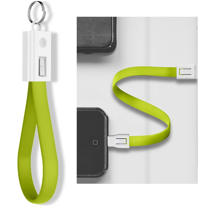 Портативный USB кабель Кнопка ключа 20 см 2A Micro USB/type-c кабель для зарядки телефона передачи данных практичный Автомобильный USB кабель - Цвет: Зеленый