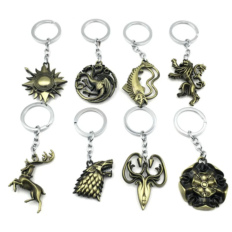 

Game of Thrones House of Stark Badge Keychain House Targaryen Martell Tully of the Riverrun Keyring Backpack Car Accessories