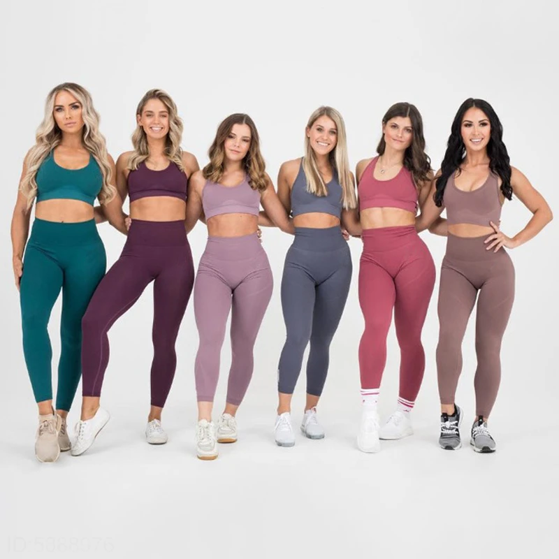 Conjunto de yoga para mujer, ropa gimnasio, prendas deportivas para hacer leggings + top deportivo, elásticos, sin costuras, 2 piezas|Conjuntos de yoga| AliExpress