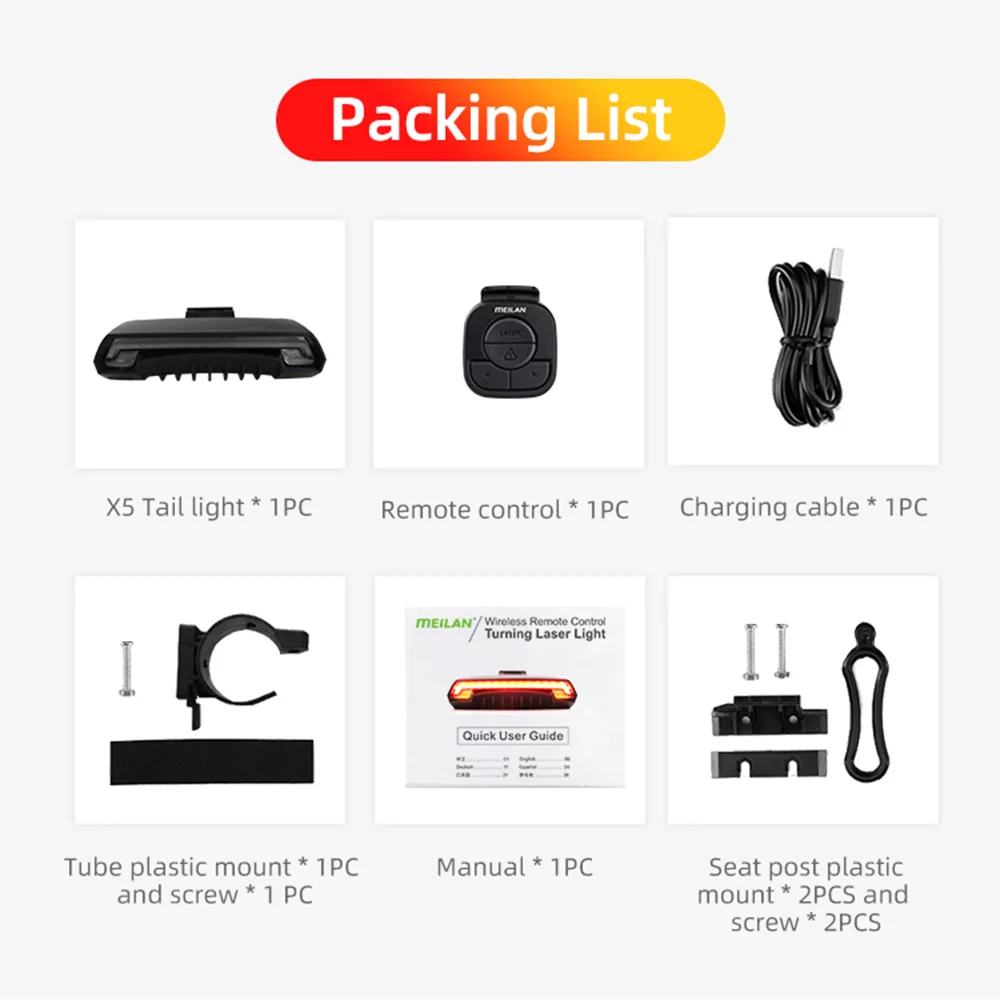 Meilan X5 Bicycle Light Wireless USB Chargeable LED Flash Light MTB Bike Lamp Waterproof Cycling Safety Warning Rear Tail Light