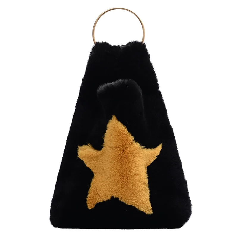 

Elegant Femele Metal Ring Tote bag 2019 Winter Fashion New Quality Soft Plush Women's Designer Handbag High capacity Handbag