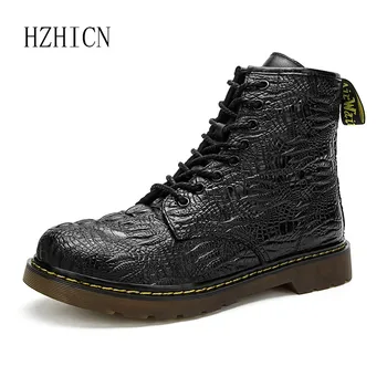 

High Quality Leather Business Men's Boots Outdoor Heavy Business Boots Crocodile Pattern Men Ankle Boots Men's Shoes Size 38-48