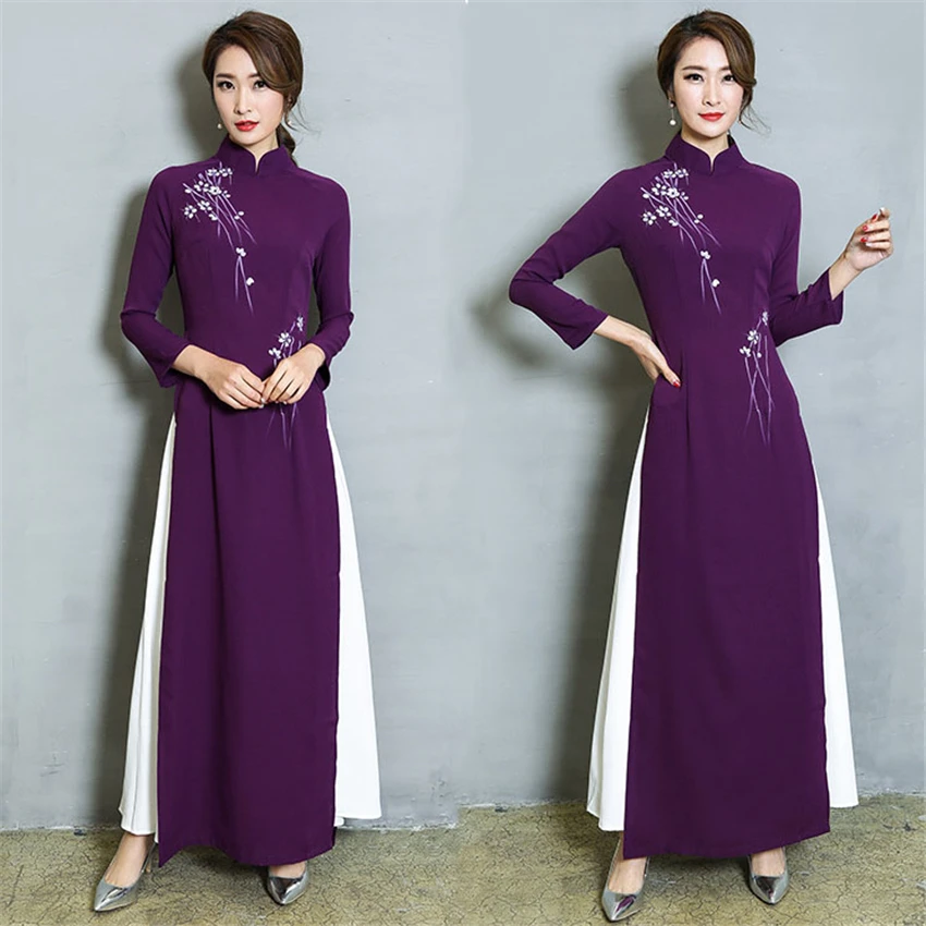 Новое поступление изящное вьетнамское стильное цветочное традиционное платье для женщин азиатская одежда плюс ао дай одежда Чонсам Vestidos