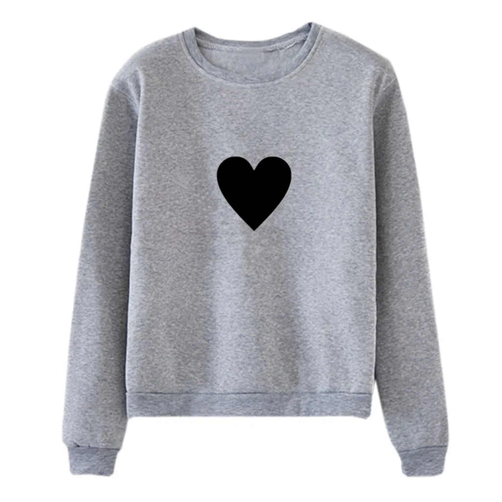 Jaycosin 2019 New Hoodies For Girls O-Neck Heart Printed Top Women