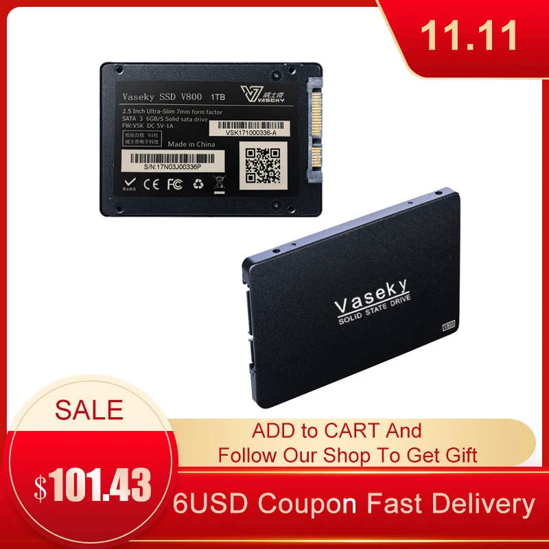 Vaseky 2 5 Дюймовый твердотельный накопитель SATA3 1 ТБ 6 ГБ/сек. настольный ноутбук