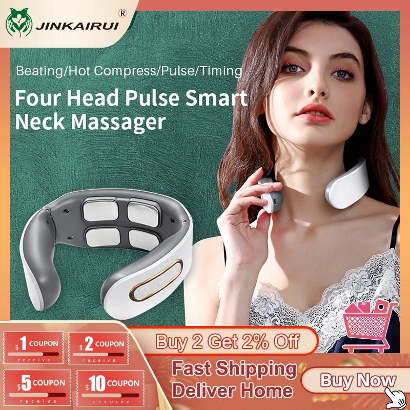 Jinkairui Electric Pulse Neck Massager Infrared Heating Protector Physical Therapy Relief Pain Tool  Cervical Relax Massagem