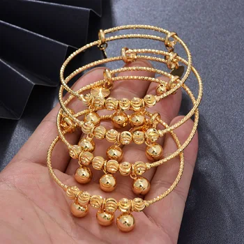 

Wando 4pcs Ethiopian Pattern Gold color Bead Bangles For Women Wedding Bracelet Alab Dubai Tassel Bangle Bracelet Best Gifts