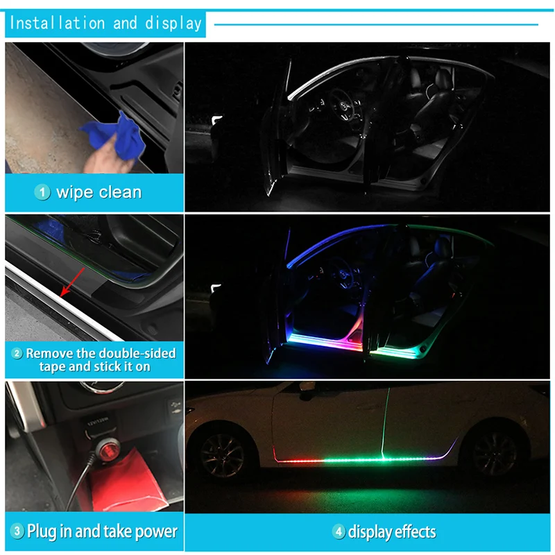 Новинка RGB Автомобильная гибкая светодиодная лента декоративная атмосферная лампа автомобильная Боковая дверь атмосферный светильник Авто неоновый светильник набор приветственный светильник s