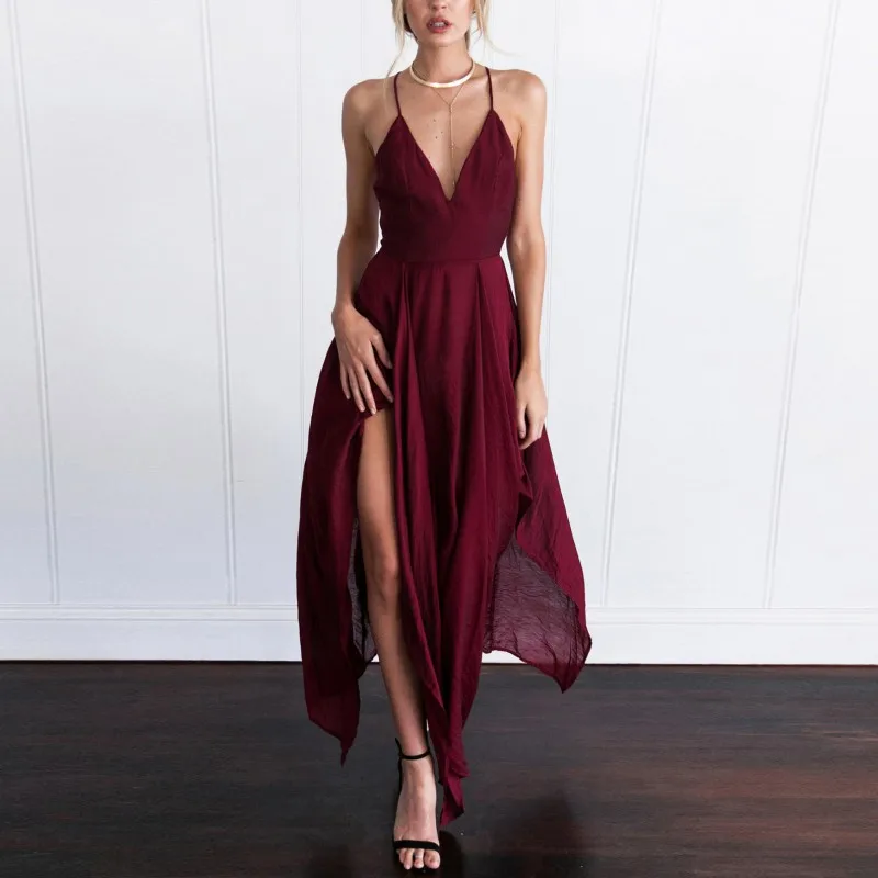 

Sexy Summer Long Dress Women Elegant Sleeveless Sling Vestido V Neck Evening Party Maxi Dress Boho Beach