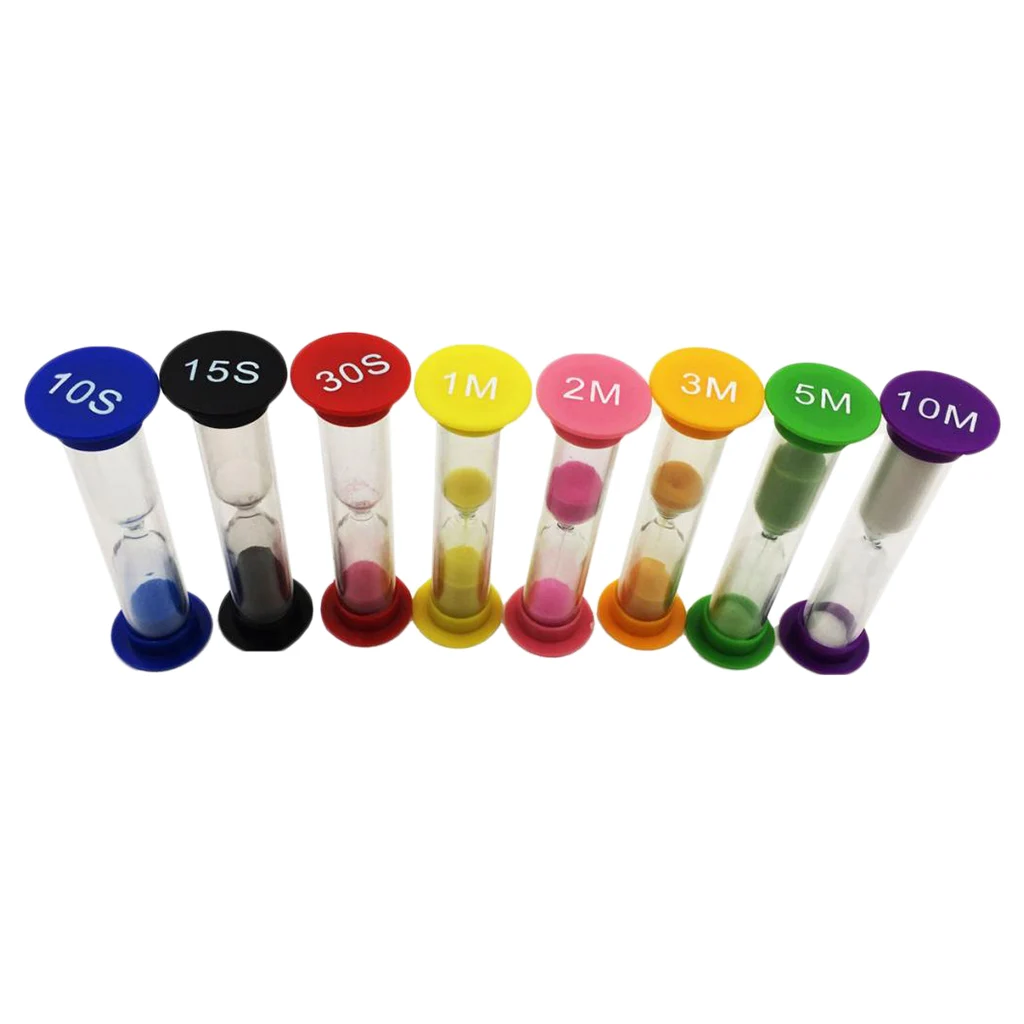 8 Pack Sand Glass Clock Timer 10/ 15/ 30 Seconds & 1/ 2/ 3/ 5/ 10 Minutes Hourglass