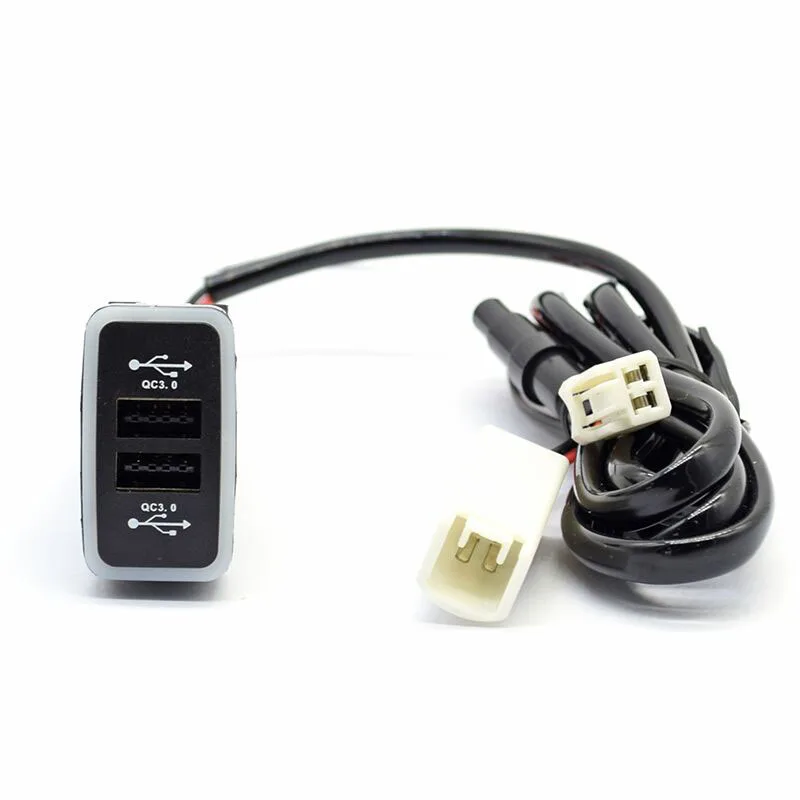 QC3.0 Car Charger Double USB Phone PDA DVR Adapter Plug & Play Cable