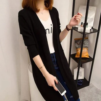 

New Cotton Solid Long Sleeve Knitted Sweater Women Casual Sweaters Women 2019 Plus Size Loose Long Cardigan Coat