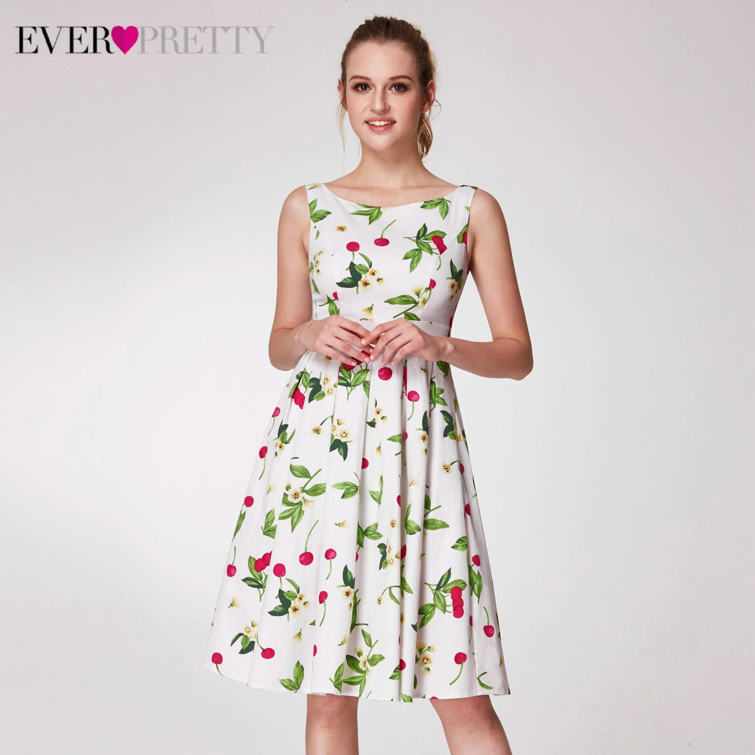 Элегантные Платья с цветочным принтом для выпускного вечера Ever Pretty AS05970WH A-Line без рукавов Короткие платья для выпускного Vestidos Cortos