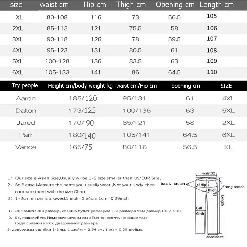 tamanho de calça no aliexpress