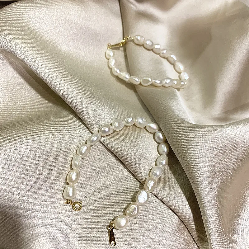 AOMU Women Wedding Bracelet Natural Baroque Pearl Bracelet Bangle For Women Vintage Hand Jewelry Accessories