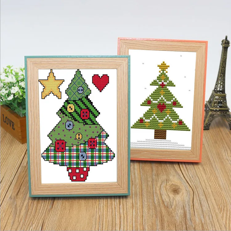 

New Style Cross Stitch Button Christmas Tree Christmas Theme Small Novice Handmade DIY Simple Embroidered Fabric Embroidered Pai