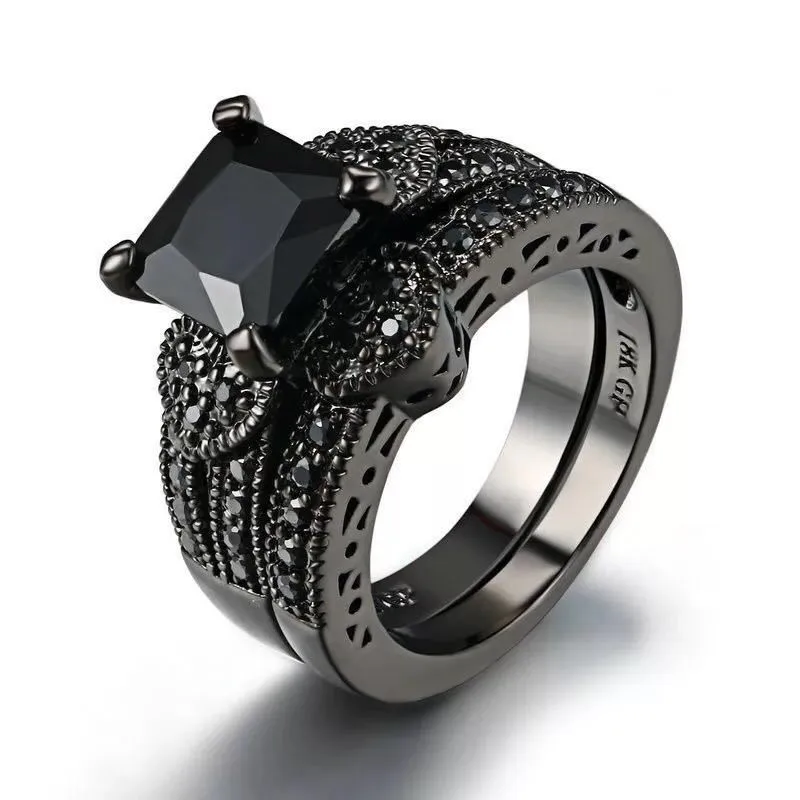 

Women Big Zircon Ring Fashion Vintage Black Heart Couple Ring Filled Jewelry Wedding Rings For Women Male Birthday Gifts