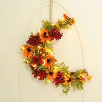 

14/16 Inches Moon Shape Christmas Rose Wreath Chrysanthemum Autumn Wreath Decor For Holiday Party ,Door Wreath For Front Door