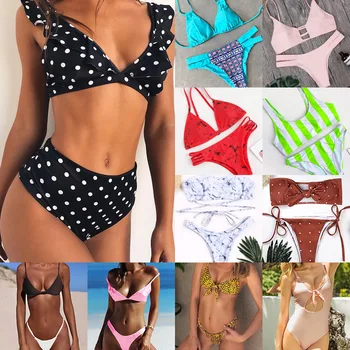 

2019 Swimming Suit Blue Printing Bikini Bandage Part Style Swimwear Floating In The Air