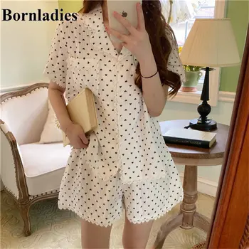 

Bornladies Home Clothes Polka Dots Thin High Quality Shorts Sleepwear 2020 Chic New Arrival Women Sweet Loose Pajamas Suits