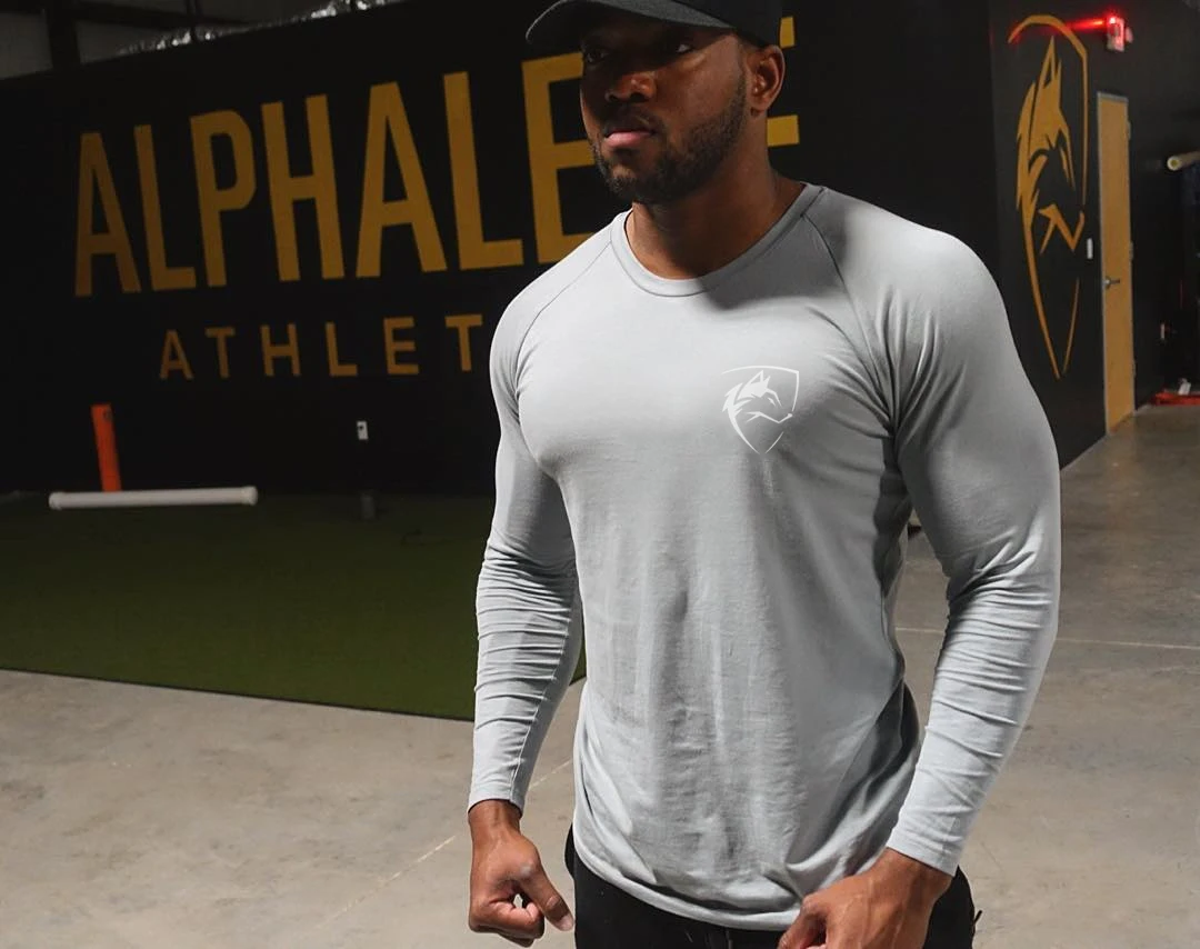 Alphalete мужская повседневная мужская футболка черная белая футболка Весна Новая мода o-образным вырезом Тонкая футболка с длинными рукавами Топ