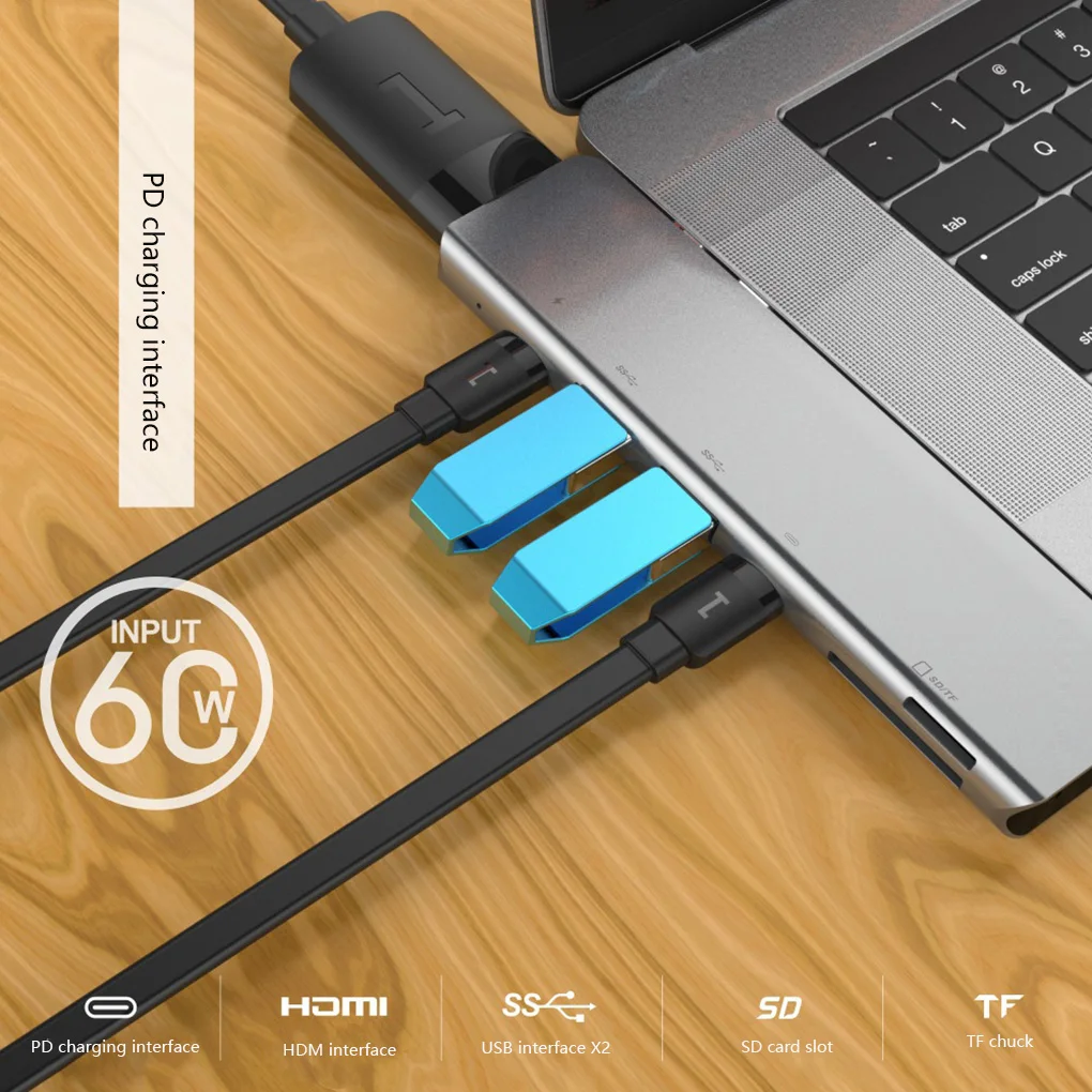7 в 1 ноутбук TYPE-C USB 3,0 концентратор 4K HD адаптер PD USB-C концентратор док-станция металлический корпус SD TF Micro Card Reader адаптер слот
