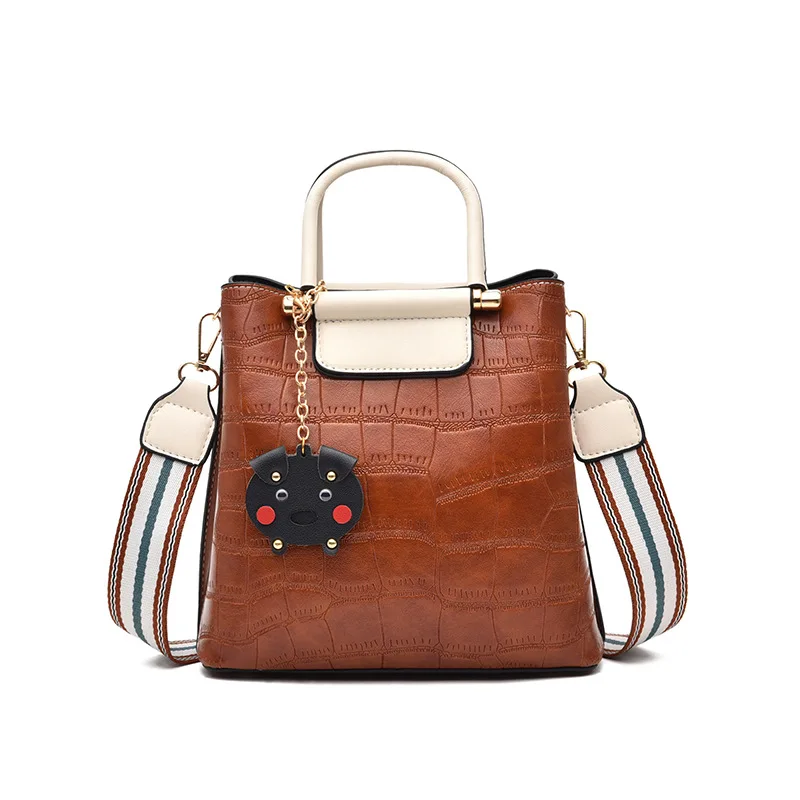 

2019 New Fashion Stone Pattern Bucket Bag Female PU Soft Leather Handbag Fashion Handbag Shoulder Messenger Bag Messenger Bag