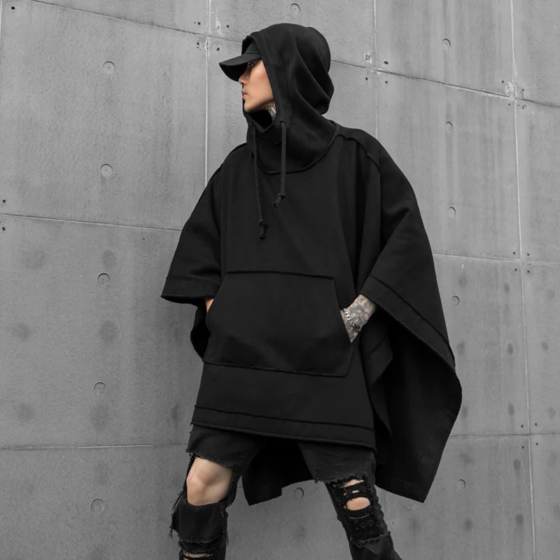 

Men Bat Sleeve Oversize Loose Hooded Sweatshirt Male Women Streetwear Hip Hop Punk Gothic Pullover Cloak Hoodie Outerwear