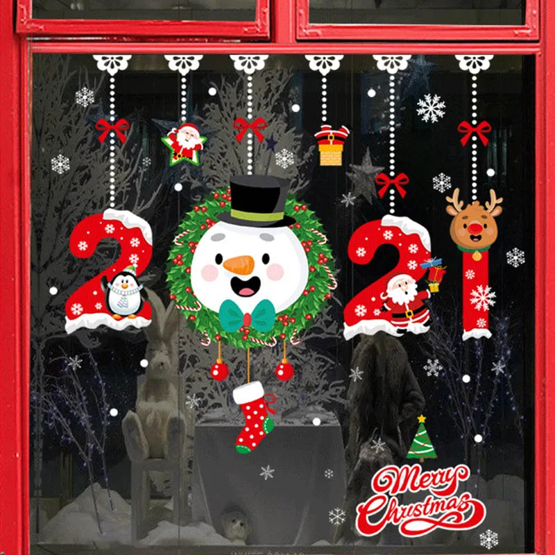

New Year windows Decoration Christmas Sticker Santa Claus Snowflower Elk Windows Sticker Xmas Home Decor NavideÃ± 2021