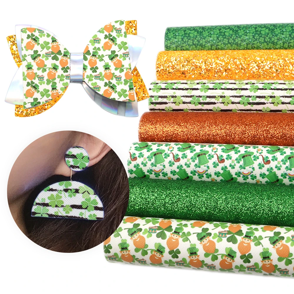 6 шт. St Patricks тема печатных искусственная кожа лист блеск синтетическая кожа винил ткань Ассорти набор для поделок, 1Yc9416