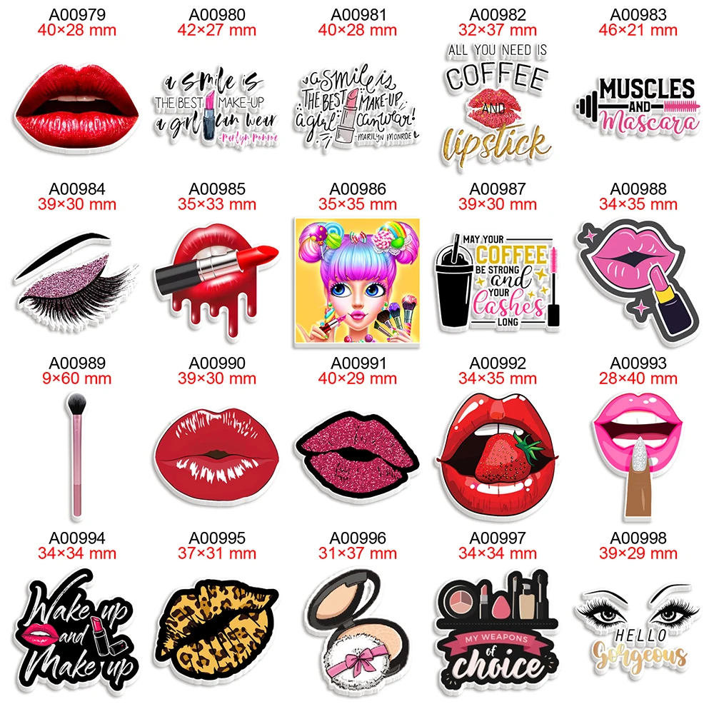 Flatback Planar Resin Printed Make-Up and Lips Cartoon Cabochon for DIY Hair Bow Holiday Craft Supplies Accessories Material