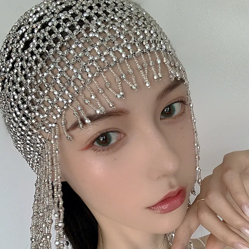 

High-end luxury handmade pearl rhinestone tassel headband exquisite fashionwedding jewelry wedding jewelry photo shoot headpiece