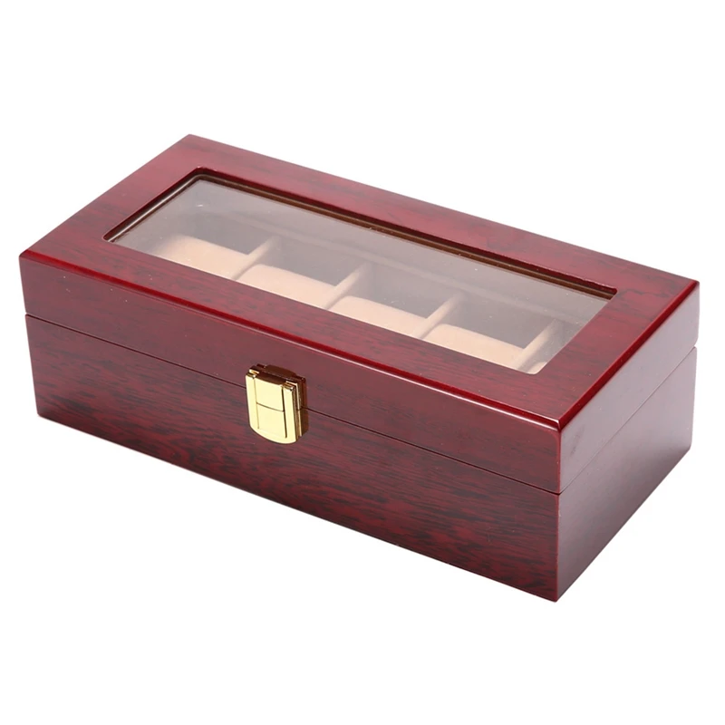 5 Slot / Grid Watch Box Portable Wooden Display Container Storage Holder Travel Organizer Case Gift unique and beautiful box