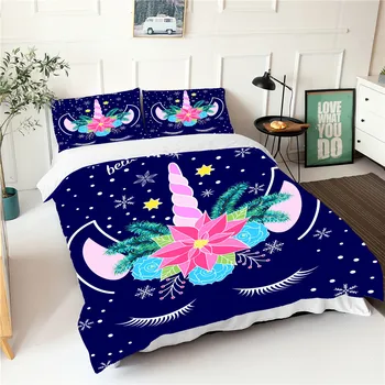 

King Bed Set Duvet Cover Unicorn Double Bedspread Home Textiles with Pillowcase Cartoon Queen Double Size for Kid Bed Linens