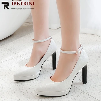 

RIBETRINI New Top Quality Female Shoes Woman Ankle Strap Dropshiping Water Proof Platform High Heel Pumps Women Dress Pumps