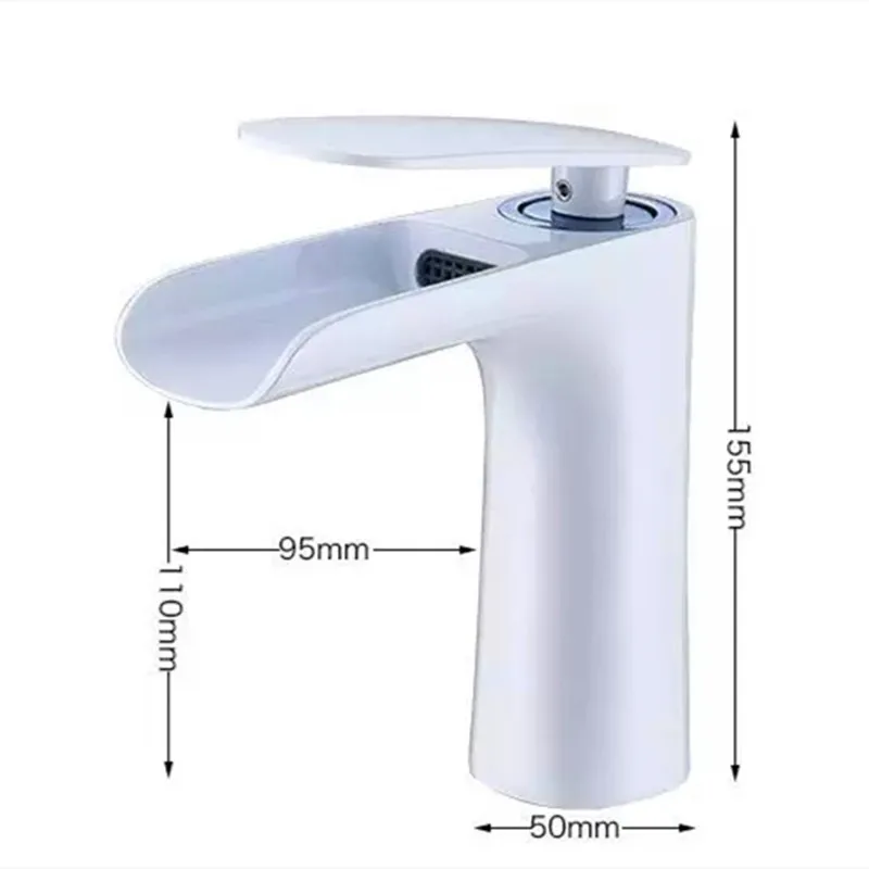 LIUYUE Basin Faucets Brass White/Black Single Handle Bathroom Open-type Waterfall Basin Faucet Cold Hot Water Sink Mixer Taps